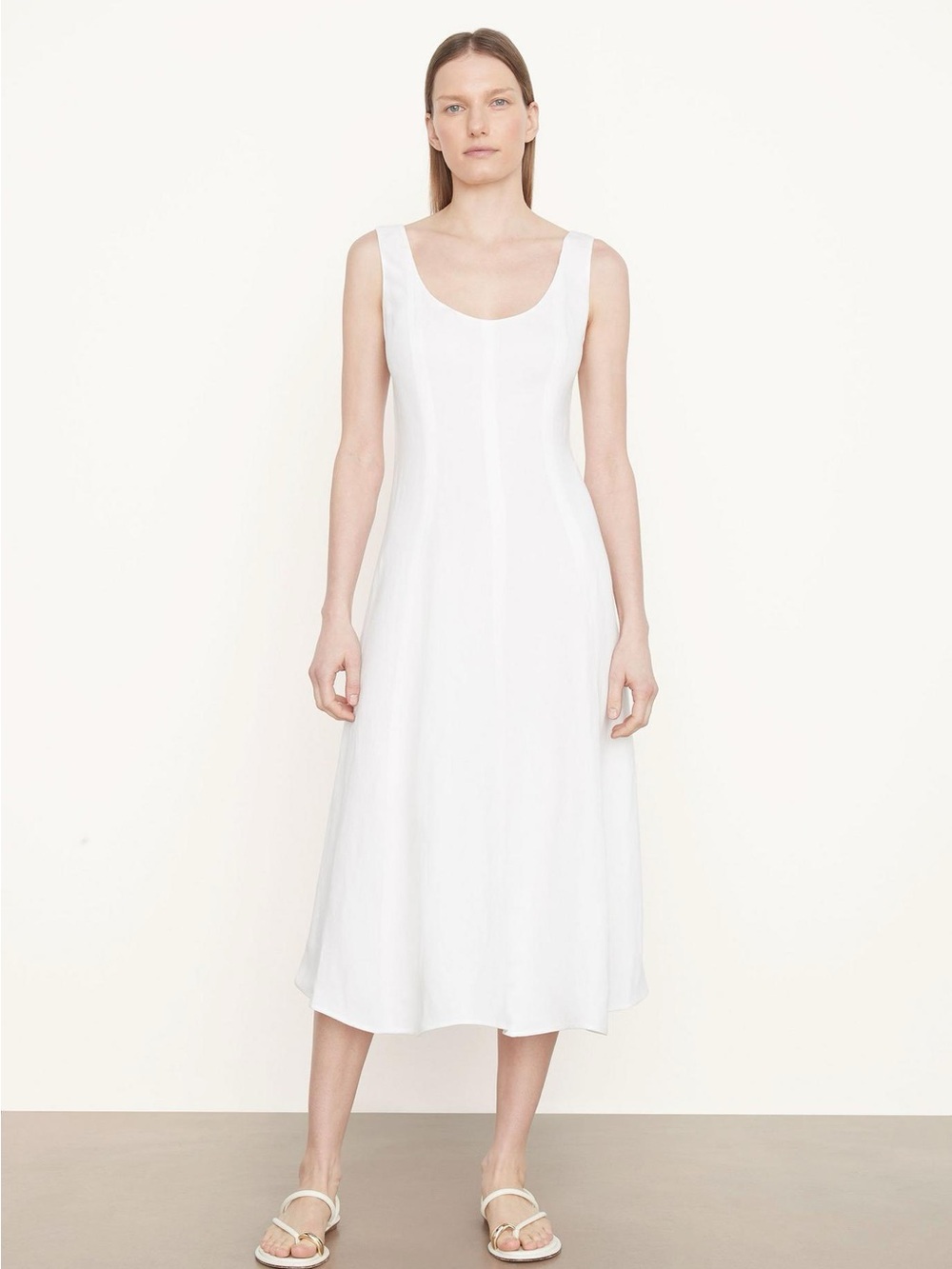Vince Tan Sleeveless Midi Dress with Scoop Neck